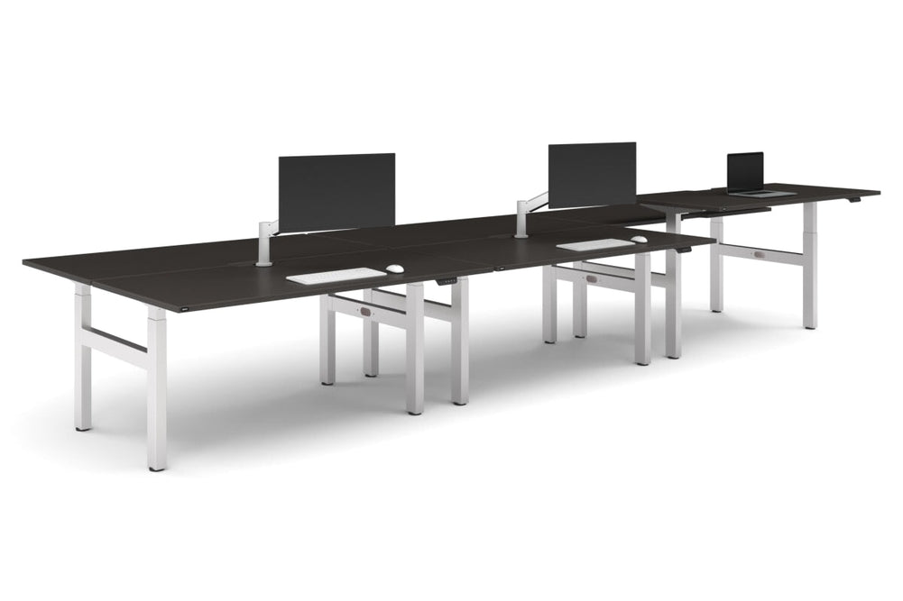 Just Right Height Adjustable 6 Person H-Bench Workstation - White Frame [1800L x 800W with Cable Scallop]-dark oak none none