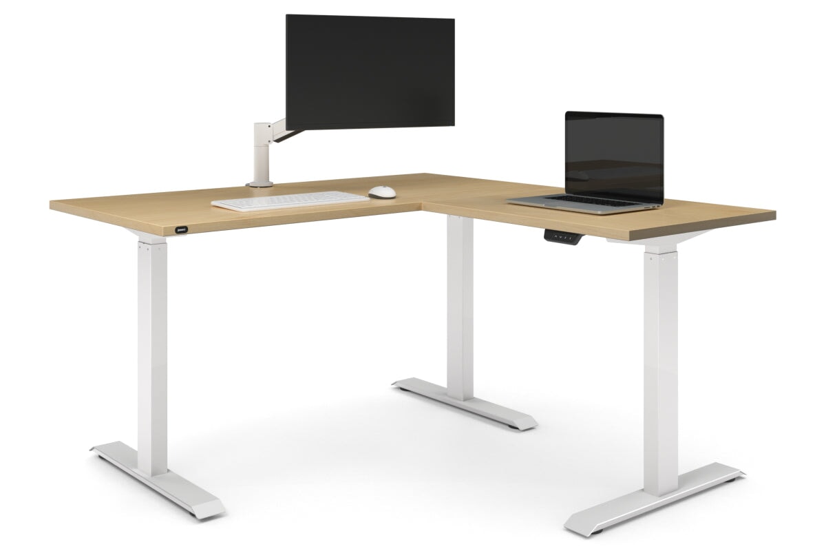 Just Right Height Adjustable Corner Workstation [1400L x 1450W]-white frame maple 