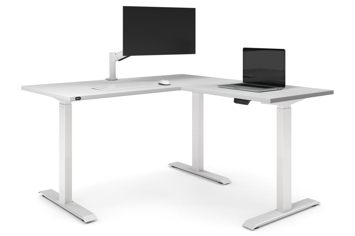 Just Right Height Adjustable Corner Workstation [1400L x 1450W]-white frame white 