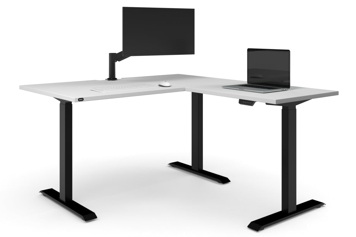 Just Right Height Adjustable Corner Workstation [1400L x 1550W with Cable Scallop]-black frame white 