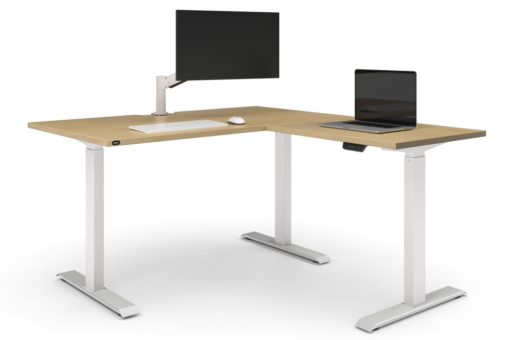 Just Right Height Adjustable Corner Workstation [1400L x 1550W with Cable Scallop]-white frame maple 