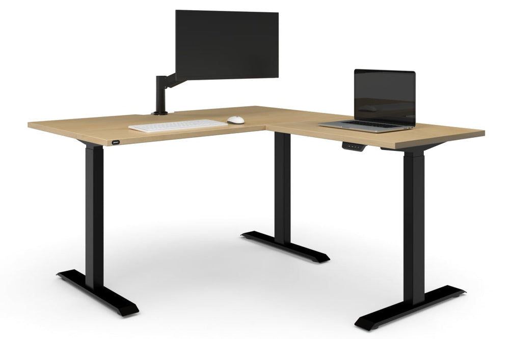 Just Right Height Adjustable Corner Workstation [1400L x 1550W with Cable Scallop]-black frame maple 