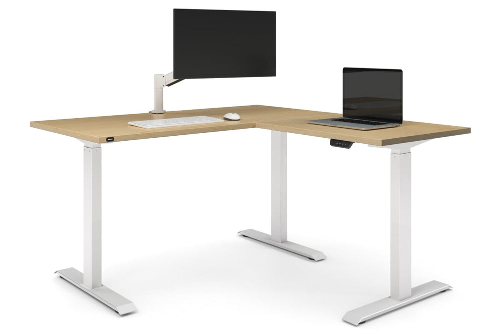 Just Right Height Adjustable Corner Workstation [1400L x 1700W]-white frame maple 