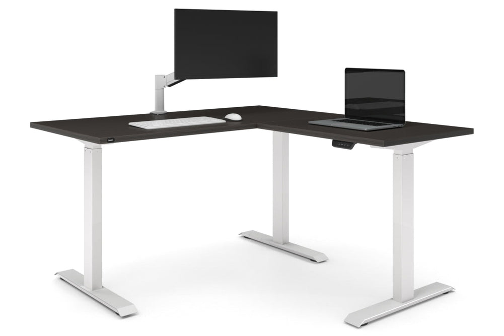 Just Right Height Adjustable Corner Workstation [1400L x 1700W]-white frame dark oak 