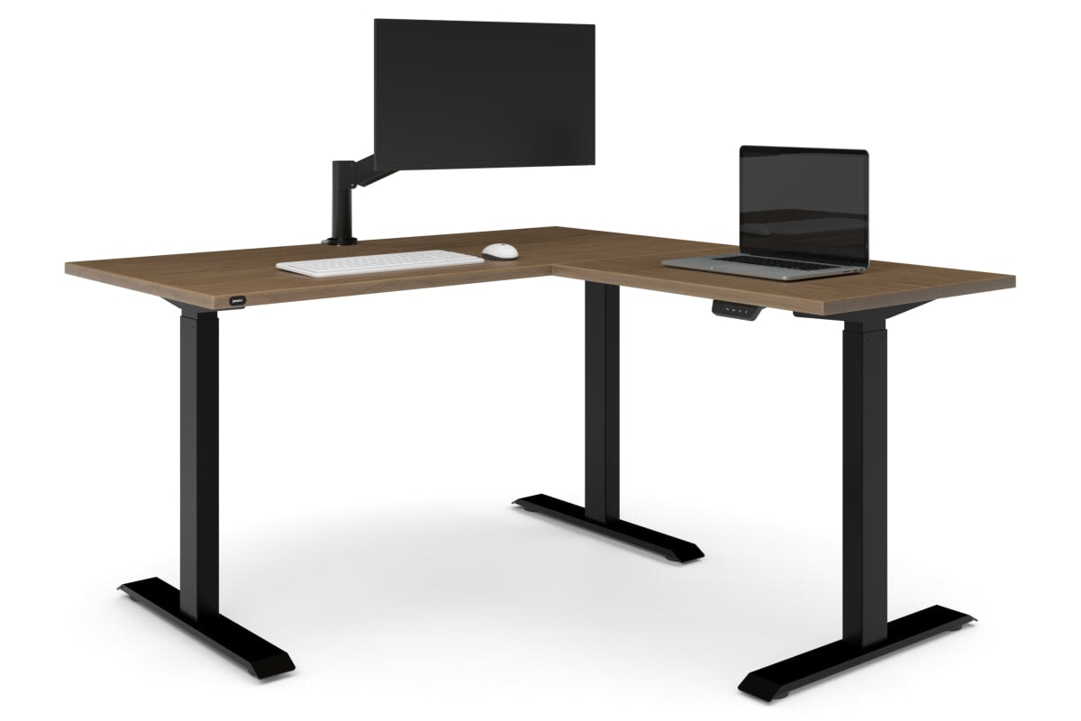 Just Right Height Adjustable Corner Workstation [1400L x 1700W]-black frame salvage oak 