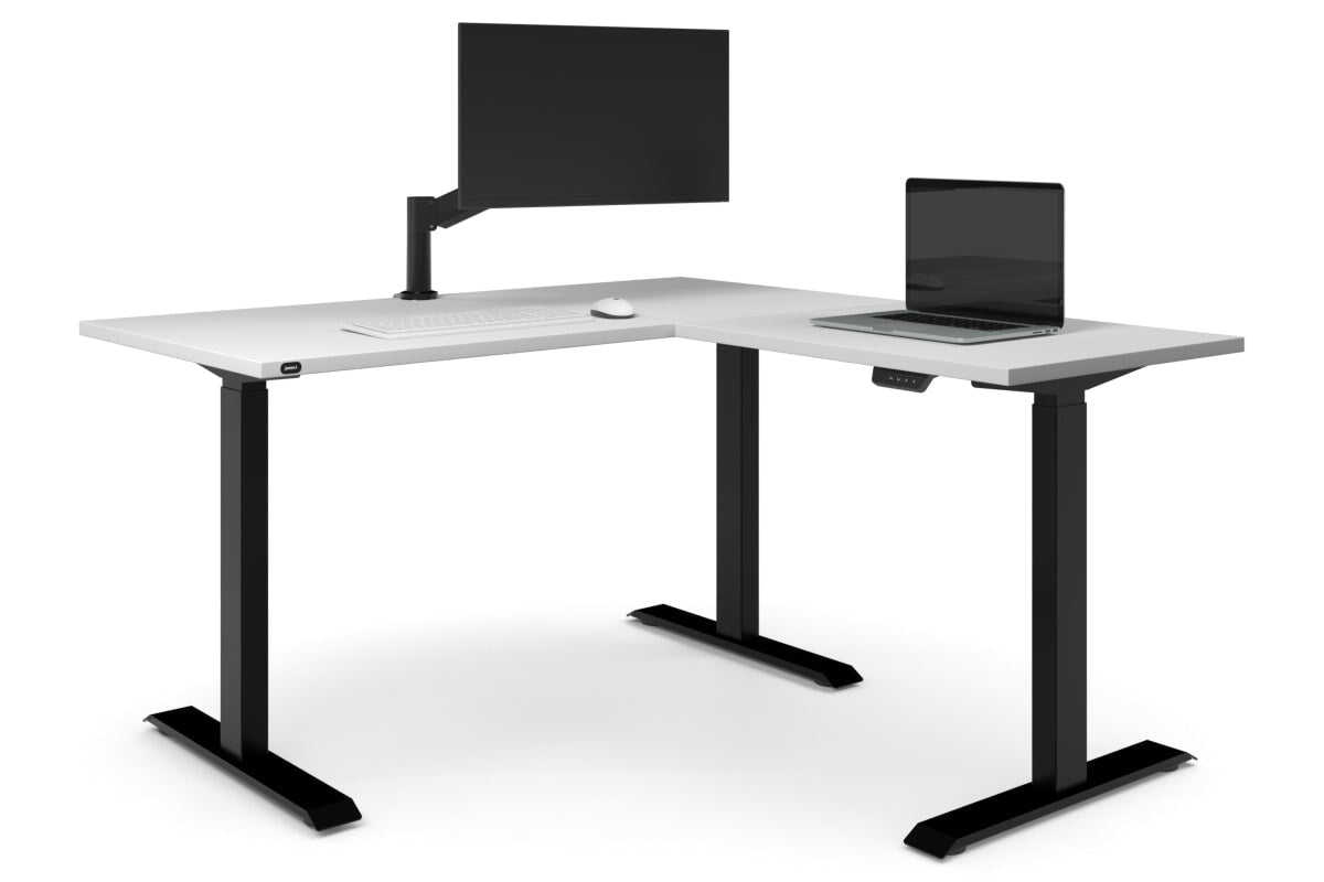 Just Right Height Adjustable Corner Workstation [1400L x 1700W]-black frame white 
