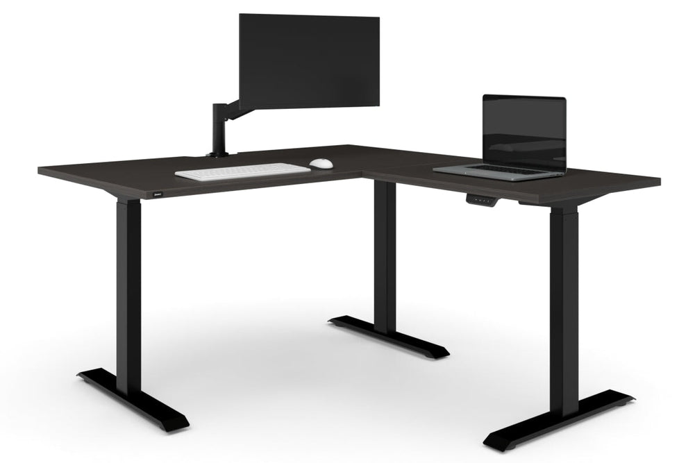 Just Right Height Adjustable Corner Workstation [1400L x 1800W with Cable Scallop]-black frame dark oak 
