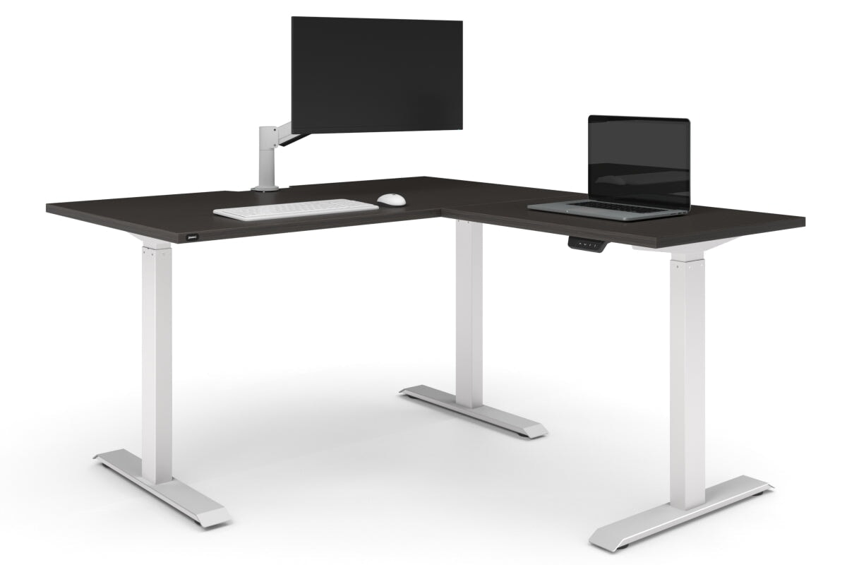 Just Right Height Adjustable Corner Workstation [1400L x 1800W with Cable Scallop]-white frame dark oak 