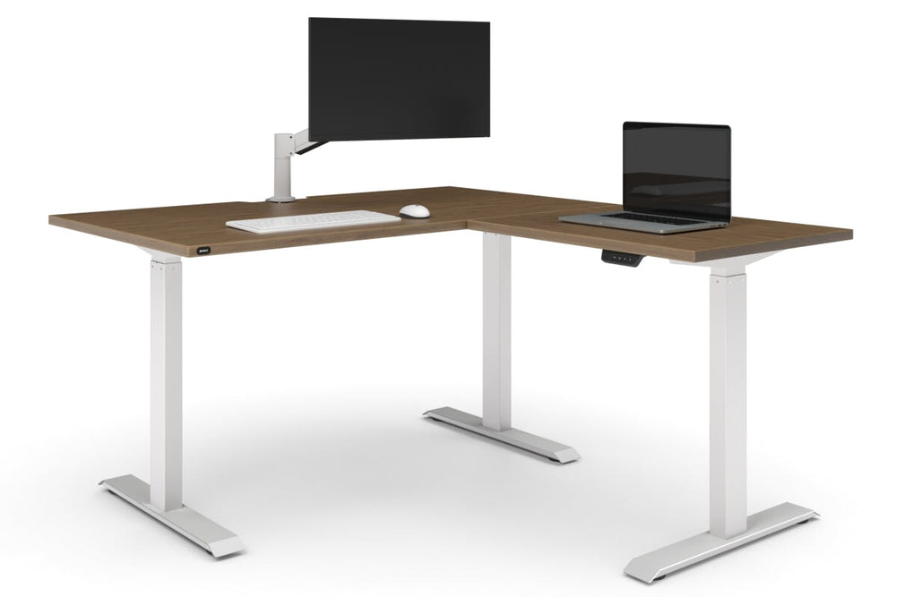 Just Right Height Adjustable Corner Workstation [1400L x 1800W with Cable Scallop]-white frame salvage oak 