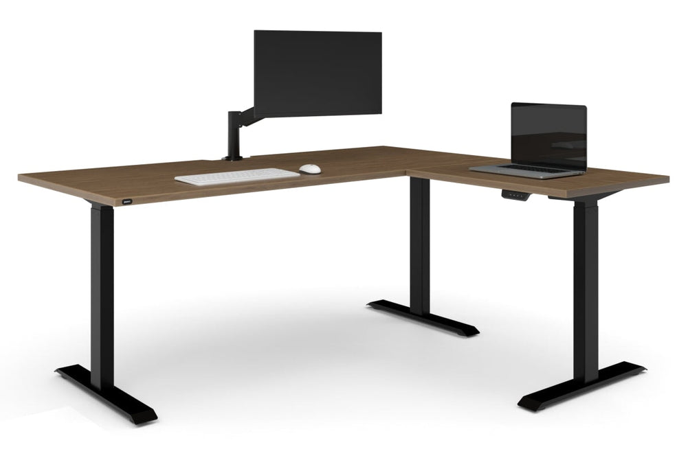 Just Right Height Adjustable Corner Workstation [1600L x 1550W with Cable Scallop]-black frame salvage oak 