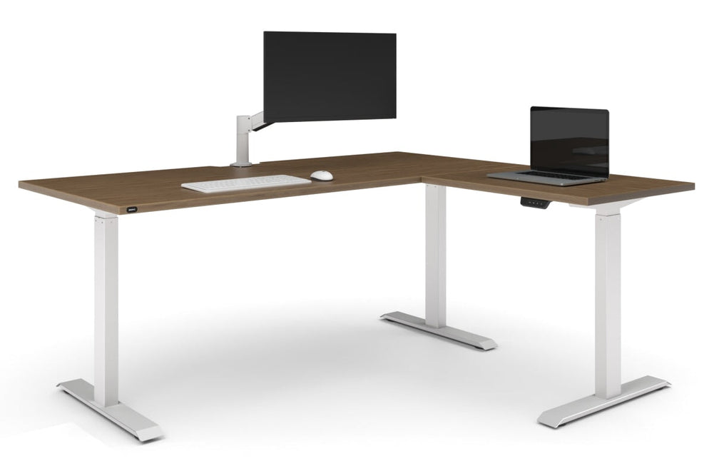Just Right Height Adjustable Corner Workstation [1600L x 1800W with Cable Scallop]-white frame salvage oak 