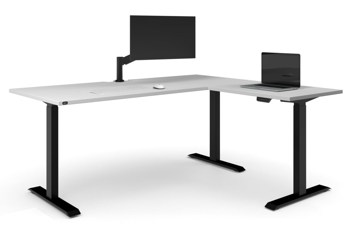 Just Right Height Adjustable Corner Workstation [1800L x 1550W with Cable Scallop]-black frame white 