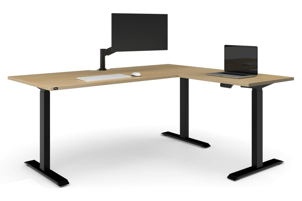 Just Right Height Adjustable Corner Workstation [1800L x 1550W with Cable Scallop]-black frame maple 