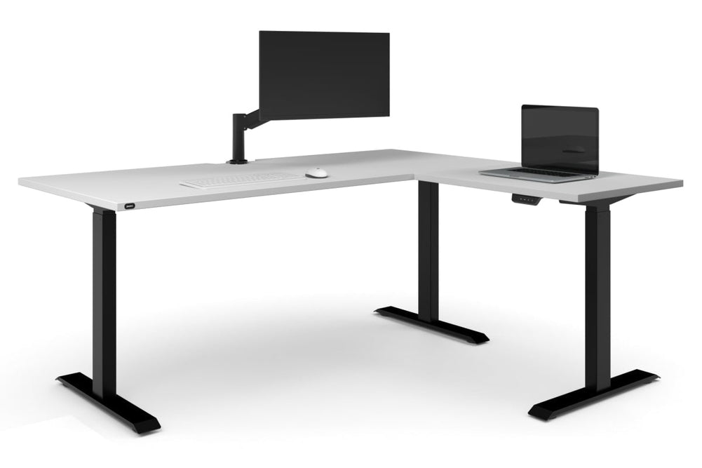 Just Right Height Adjustable Corner Workstation [1800L x 1700W]-black frame white 