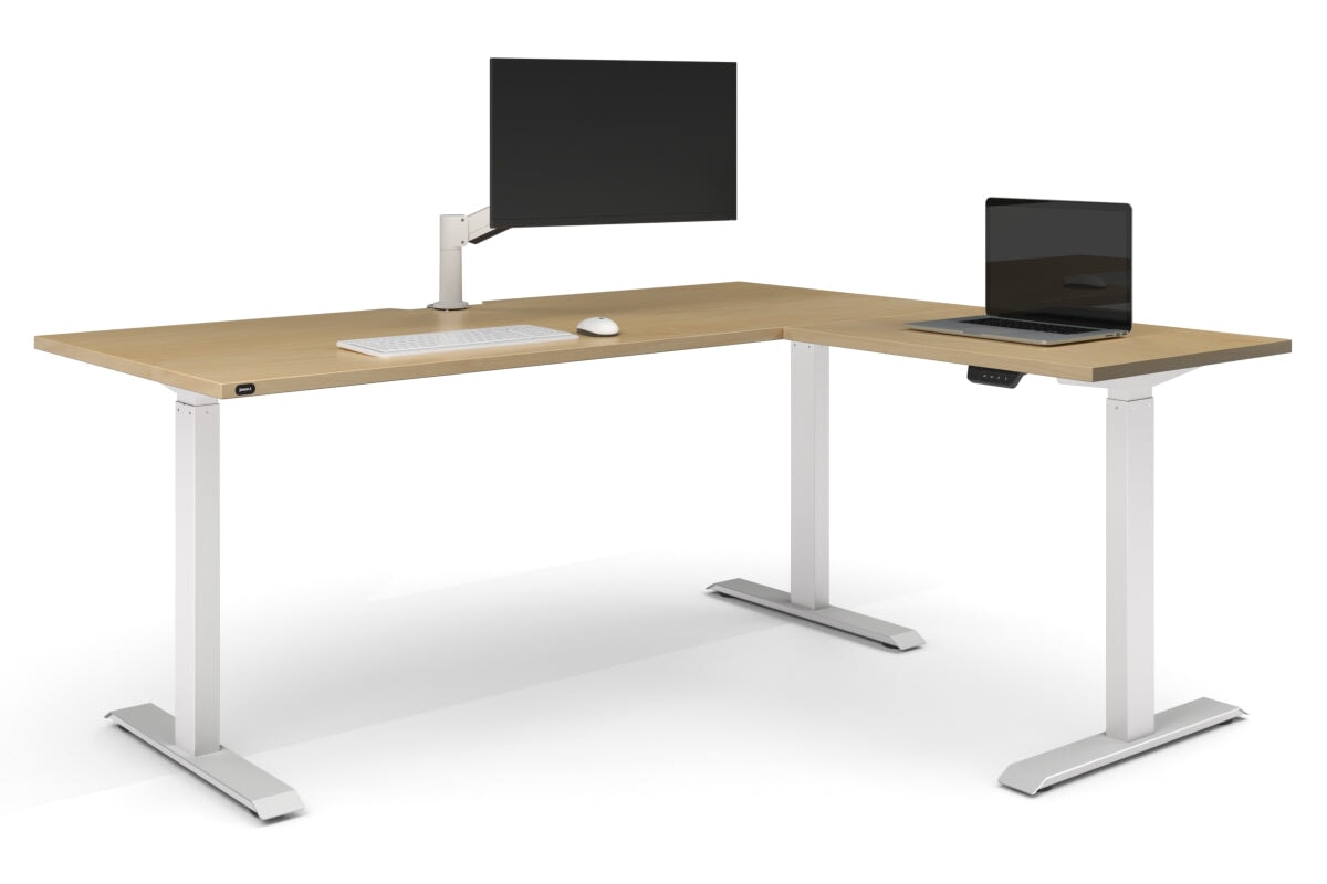Just Right Height Adjustable Corner Workstation [1800L x 1700W]-white frame maple 
