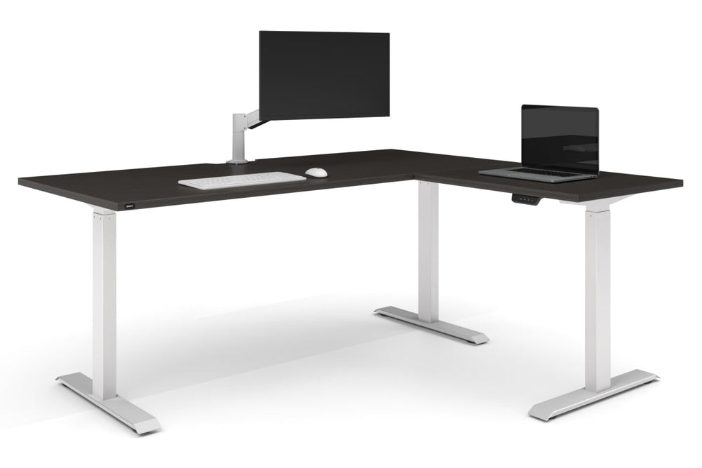 Just Right Height Adjustable Corner Workstation [1800L x 1800W with Cable Scallop]-white frame dark oak 