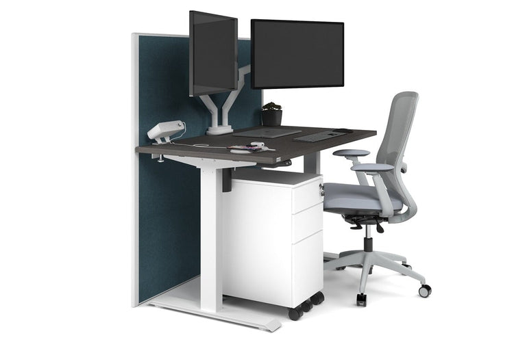 Just Right Height Adjustable Desk [1200L x 700W] Jasonl white leg dark oak deep blue (1200H x 1200W)