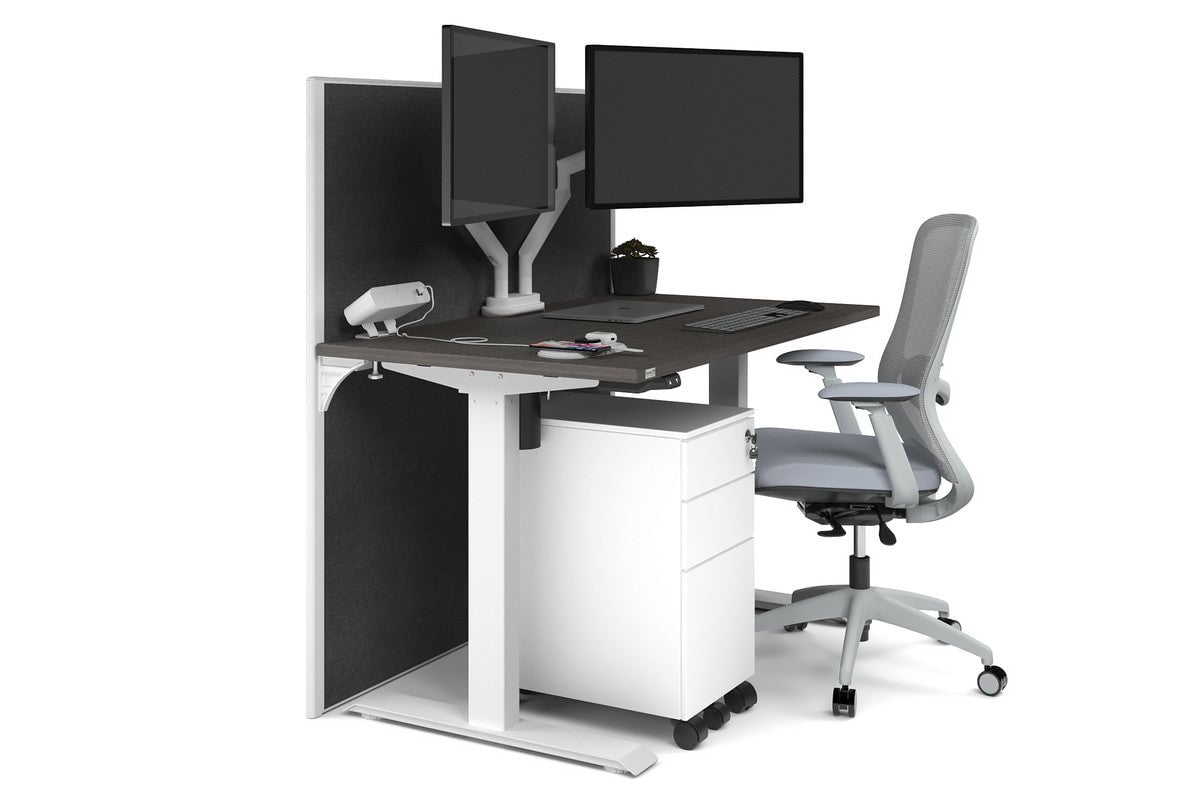 Just Right Height Adjustable Desk [1200L x 700W] Jasonl white leg dark oak moody charchoal (1200H x 1200W)