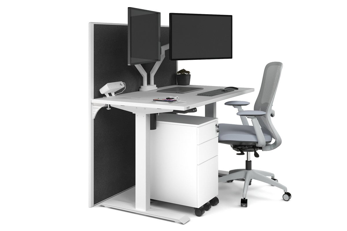 Just Right Height Adjustable Desk [1200L x 700W] Jasonl white leg white moody charchoal (1200H x 1200W)