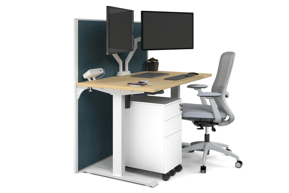 Just Right Height Adjustable Desk [1200L x 700W] Jasonl white leg maple deep blue (1200H x 1200W)