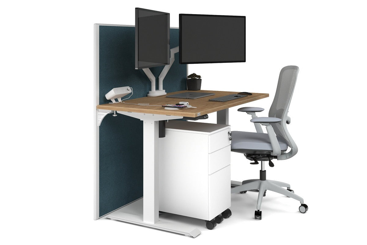 Just Right Height Adjustable Desk [1200L x 700W] Jasonl white leg salvage oak deep blue (1200H x 1200W)