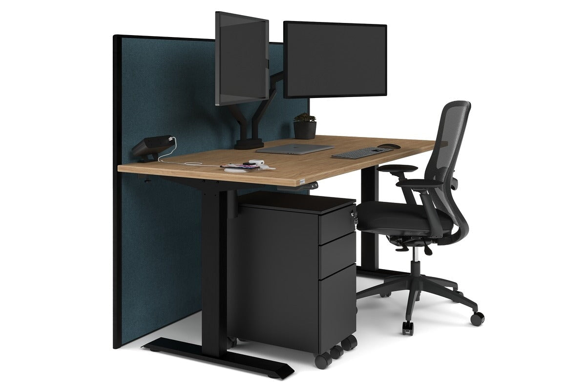 Just Right Height Adjustable Desk [1200L x 800W with Cable Scallop] Jasonl black leg salvage oak deep blue (1200H x 1200W)