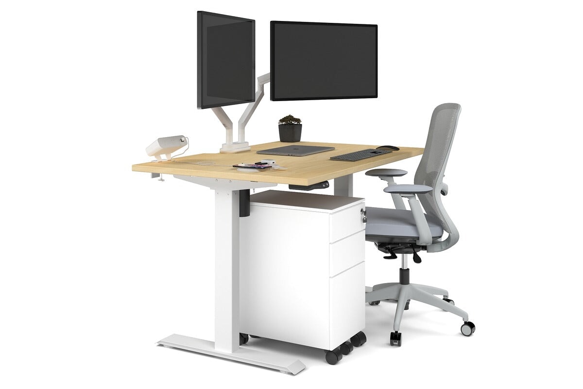 Just Right Height Adjustable Desk [1200L x 800W with Cable Scallop] Jasonl white leg maple none