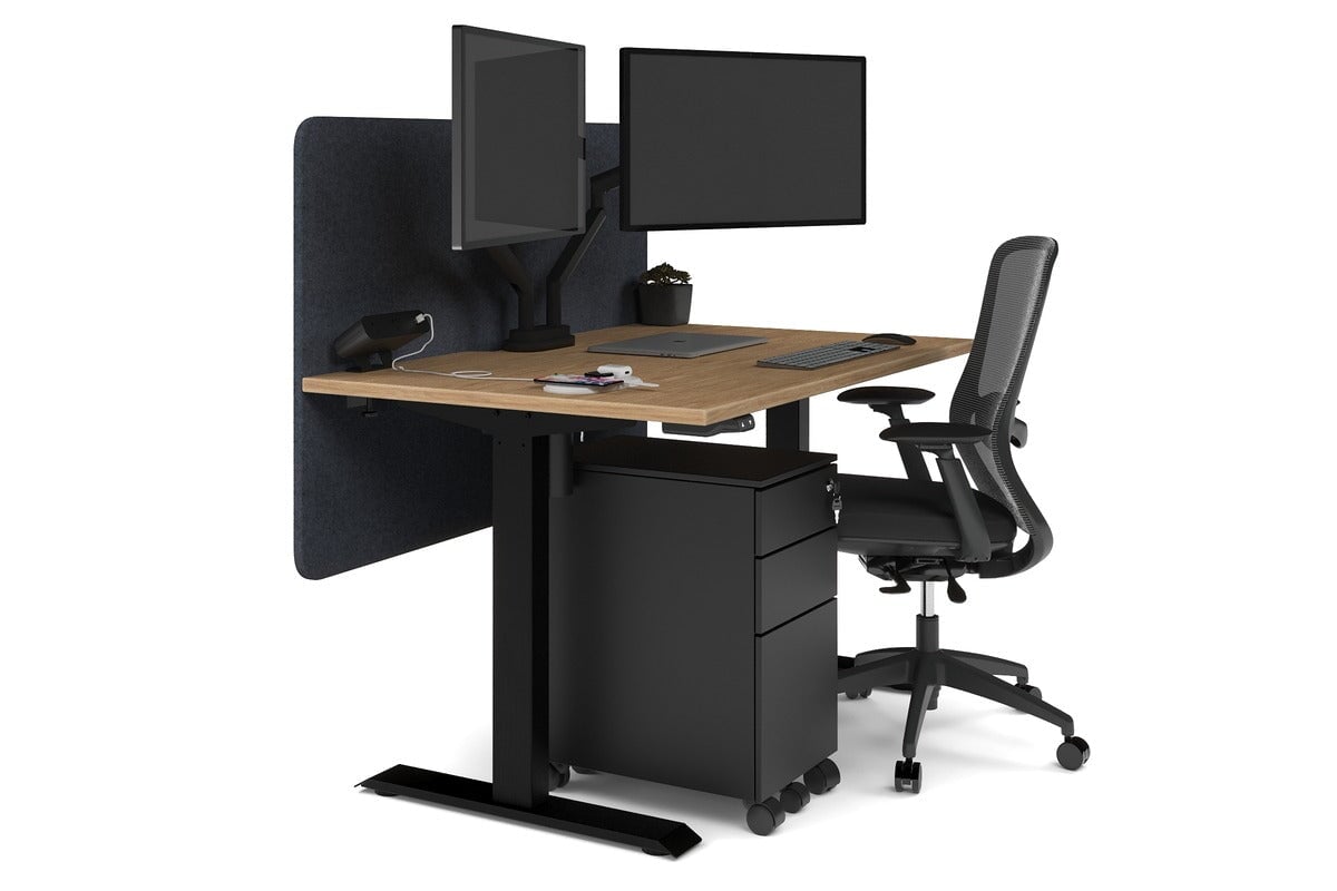 Just Right Height Adjustable Desk [1200L x 800W with Cable Scallop] Jasonl black leg salvage oak dark grey echo panel (820H x 1200W)