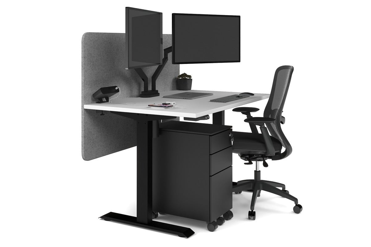Just Right Height Adjustable Desk [1200L x 800W with Cable Scallop] Jasonl black leg white light grey echo panel (820H x 1200W)