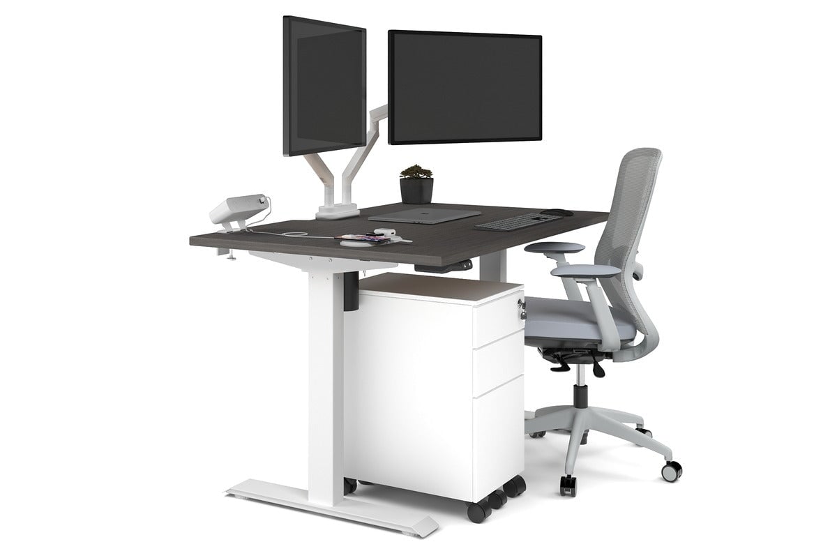 Just Right Height Adjustable Desk [1200L x 800W with Cable Scallop] Jasonl white leg dark oak none
