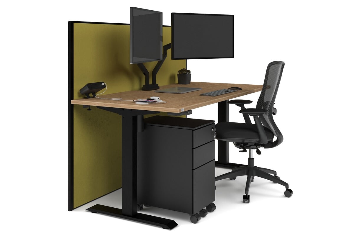 Just Right Height Adjustable Desk [1200L x 800W with Cable Scallop] Jasonl black leg salvage oak mustard yellow (1200H x 1200W)