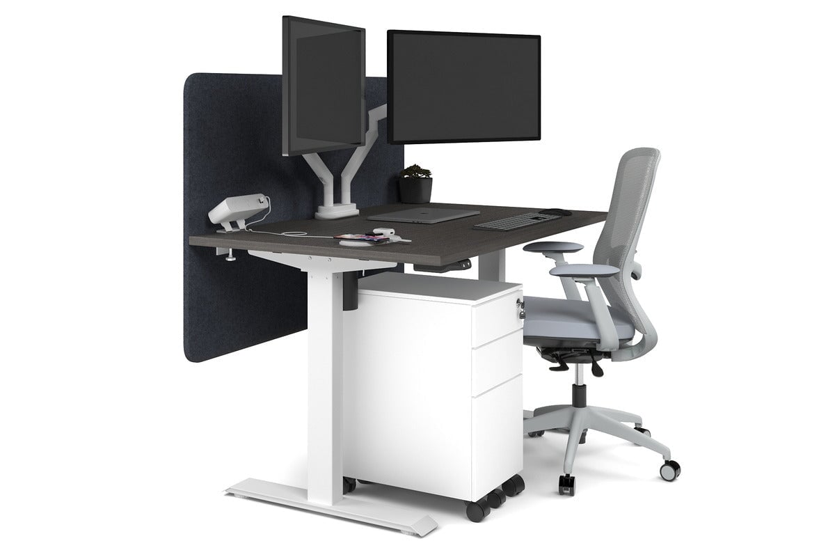 Just Right Height Adjustable Desk [1200L x 800W with Cable Scallop] Jasonl white leg dark oak dark grey echo panel (820H x 1200W)