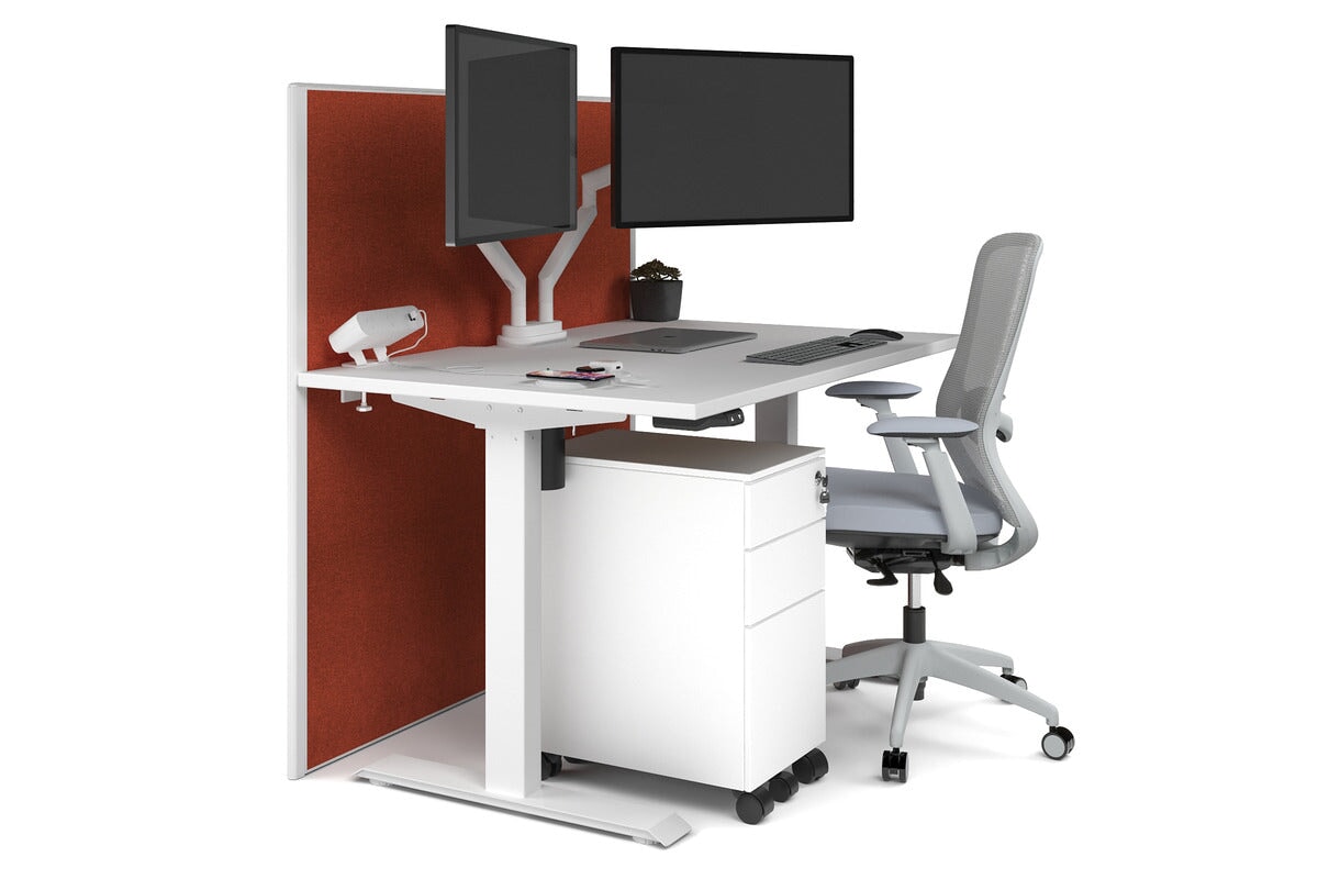 Just Right Height Adjustable Desk [1200L x 800W with Cable Scallop] Jasonl white leg white orange squash (1200H x 1200W)