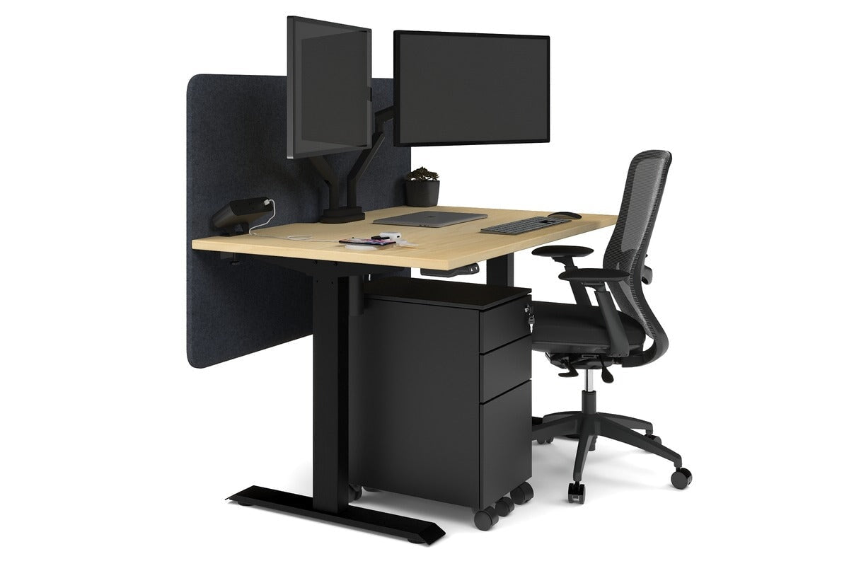 Just Right Height Adjustable Desk [1200L x 800W with Cable Scallop] Jasonl black leg maple dark grey echo panel (820H x 1200W)