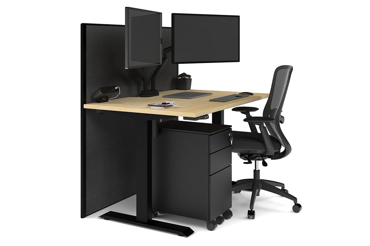 Just Right Height Adjustable Desk [1200L x 800W with Cable Scallop] Jasonl black leg maple moody charchoal (1200H x 1200W)