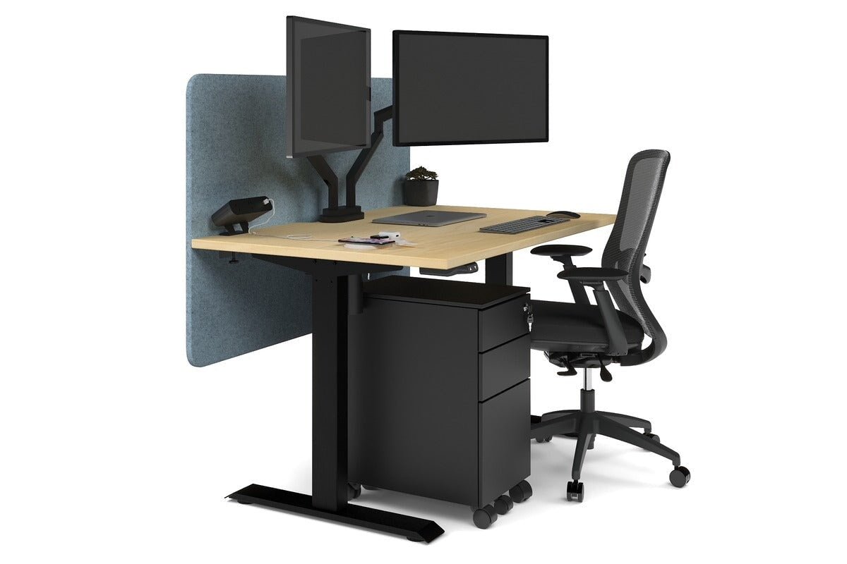 Just Right Height Adjustable Desk [1200L x 800W with Cable Scallop] Jasonl black leg maple blue echo panel (820H x 1200W)