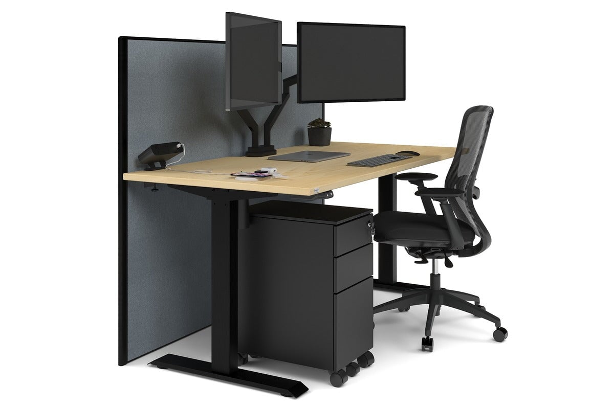 Just Right Height Adjustable Desk [1200L x 800W with Cable Scallop] Jasonl black leg maple cool grey (1200H x 1200W)