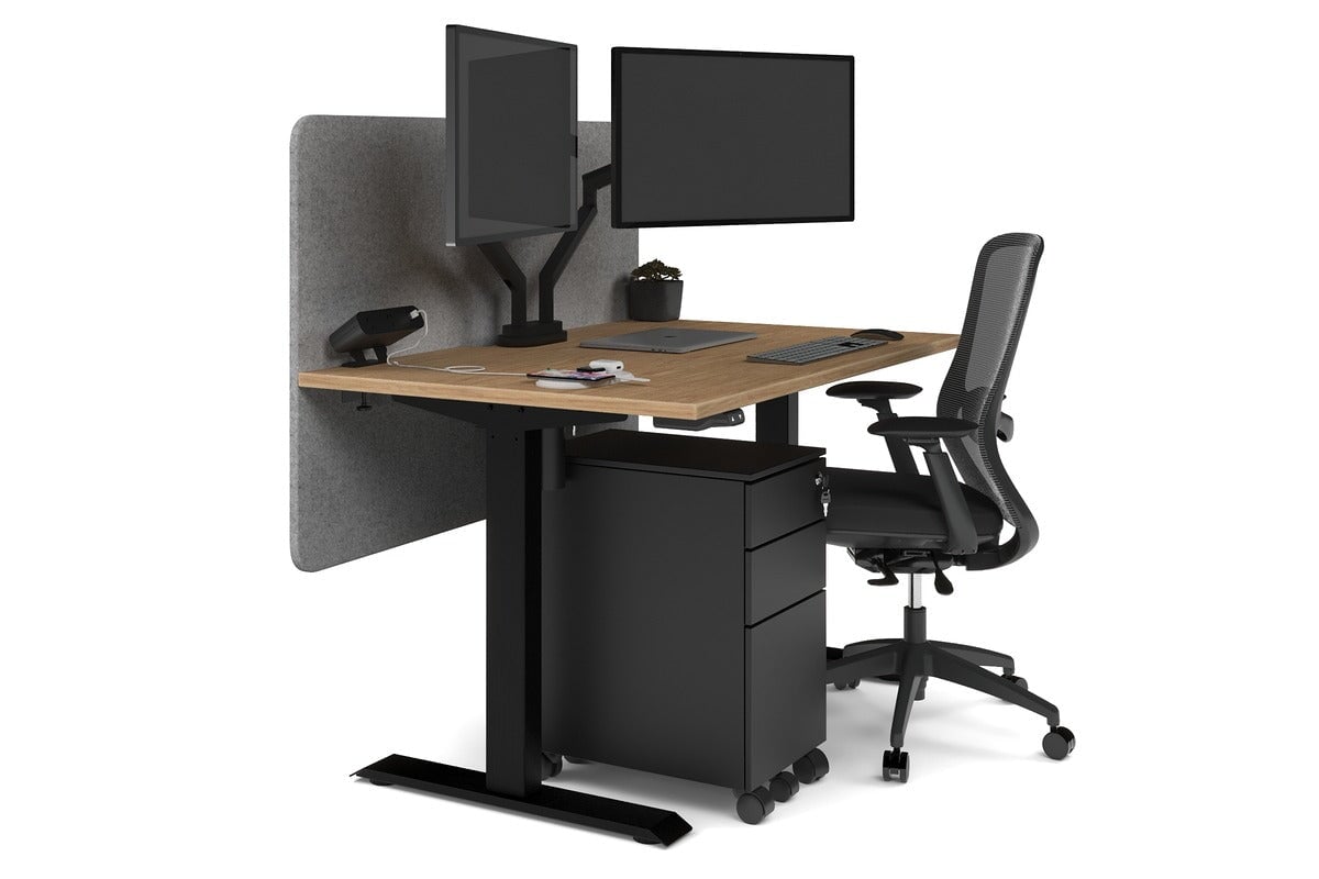 Just Right Height Adjustable Desk [1200L x 800W with Cable Scallop] Jasonl black leg salvage oak light grey echo panel (820H x 1200W)