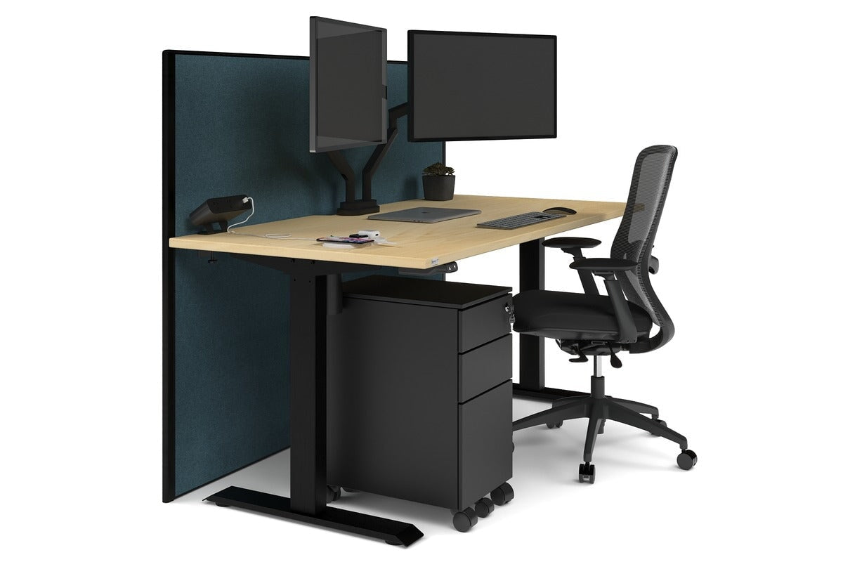 Just Right Height Adjustable Desk [1200L x 800W with Cable Scallop] Jasonl black leg maple deep blue (1200H x 1200W)