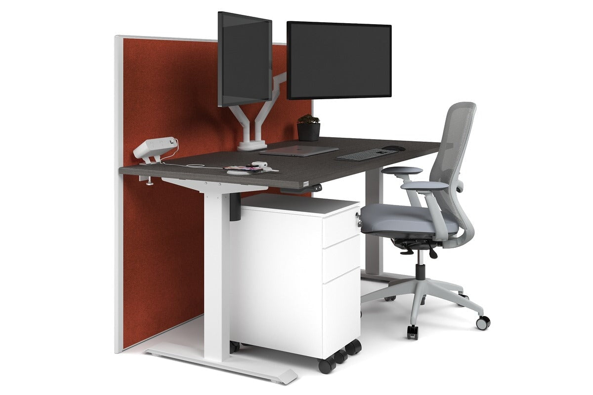 Just Right Height Adjustable Desk [1200L x 800W with Cable Scallop] Jasonl white leg dark oak orange squash (1200H x 1200W)