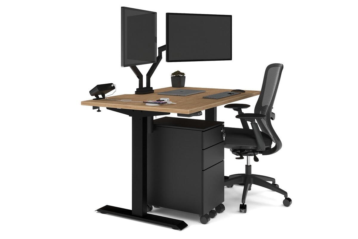 Just Right Height Adjustable Desk [1200L x 800W with Cable Scallop] Jasonl black leg salvage oak none