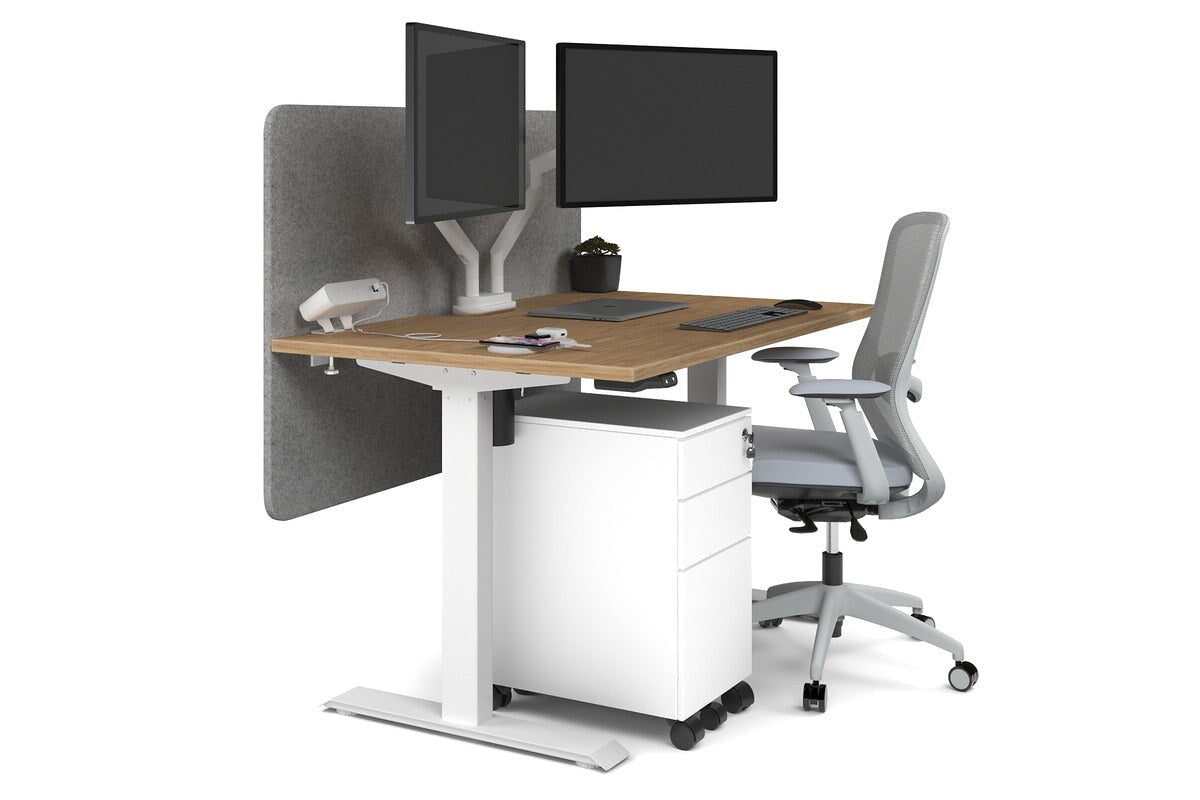 Just Right Height Adjustable Desk [1200L x 800W with Cable Scallop] Jasonl white leg salvage oak light grey echo panel (820H x 1200W)