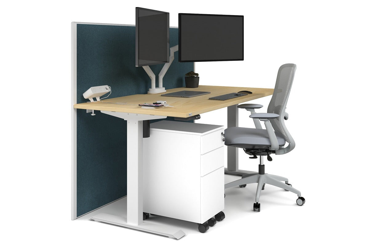 Just Right Height Adjustable Desk [1200L x 800W with Cable Scallop] Jasonl white leg maple deep blue (1200H x 1200W)
