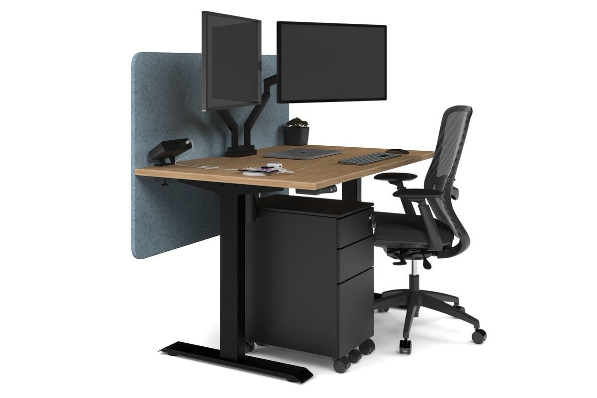 Just Right Height Adjustable Desk [1200L x 800W with Cable Scallop] Jasonl black leg salvage oak blue echo panel (820H x 1200W)