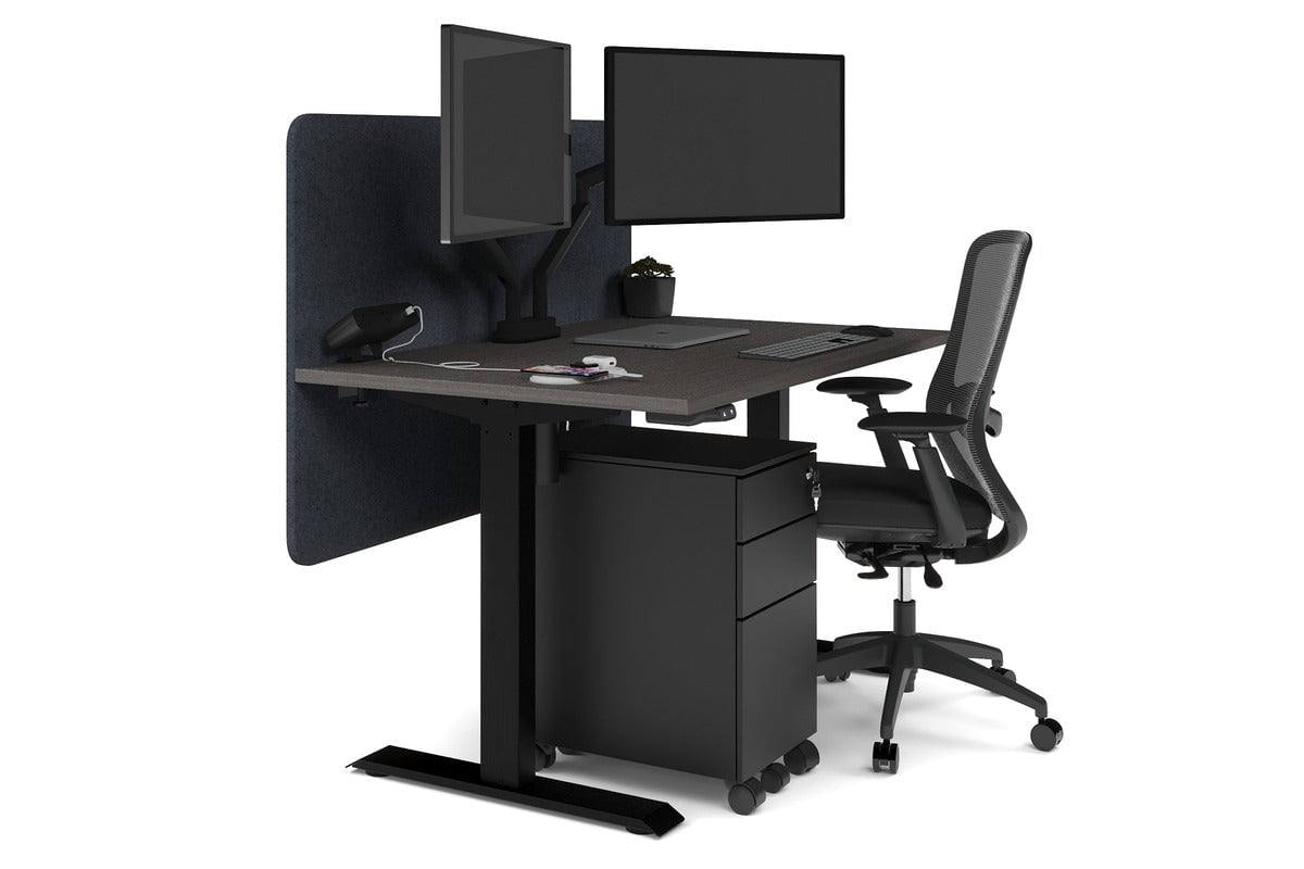 Just Right Height Adjustable Desk [1200L x 800W with Cable Scallop] Jasonl black leg dark oak dark grey echo panel (820H x 1200W)