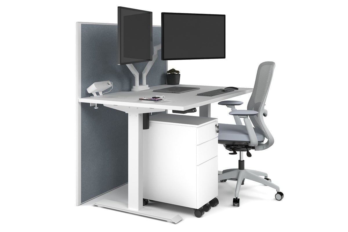 Just Right Height Adjustable Desk [1200L x 800W with Cable Scallop] Jasonl white leg white cool grey (1200H x 1200W)