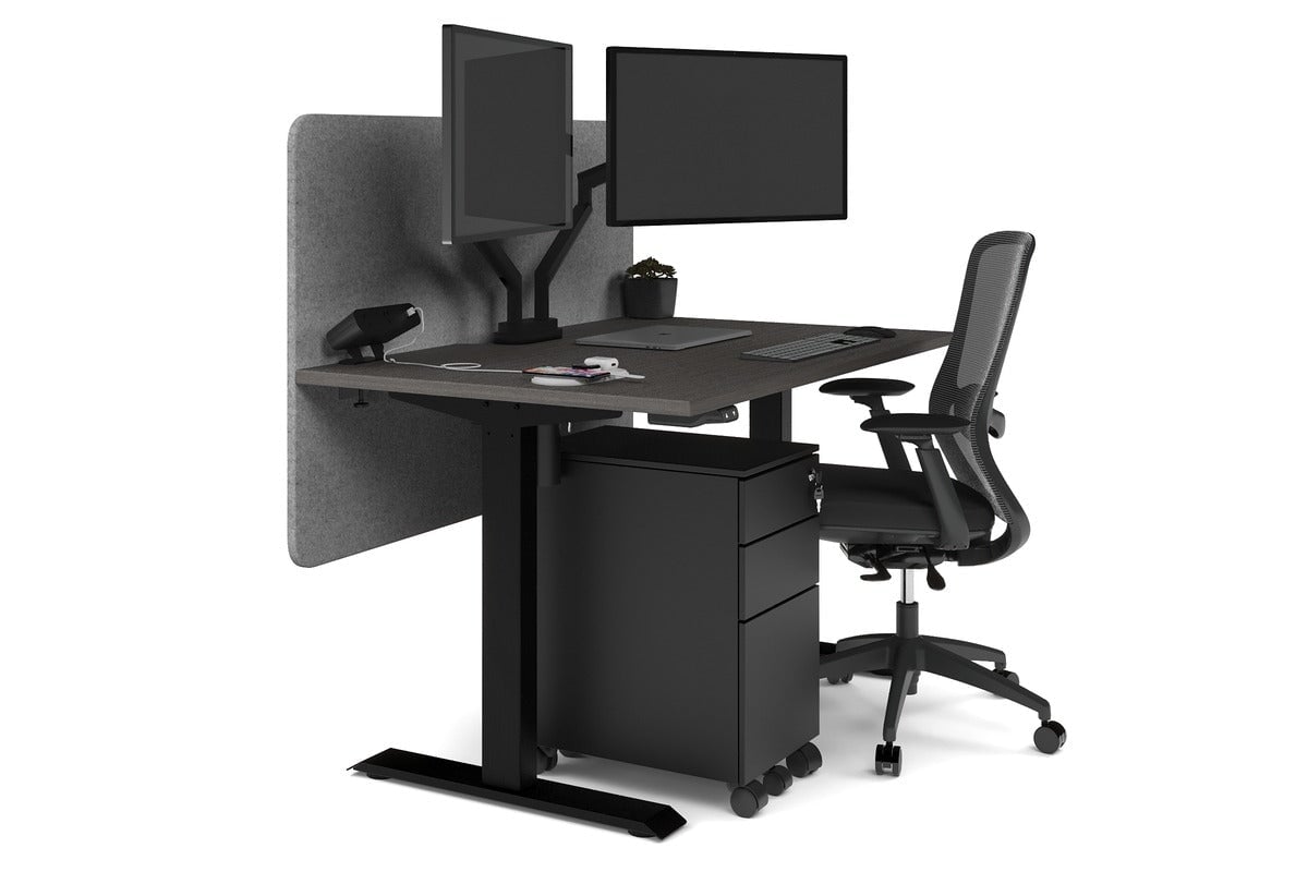 Just Right Height Adjustable Desk [1200L x 800W with Cable Scallop] Jasonl black leg dark oak light grey echo panel (820H x 1200W)