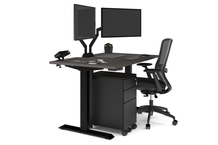 Just Right Height Adjustable Desk [1200L x 800W with Cable Scallop] Jasonl black leg dark oak none