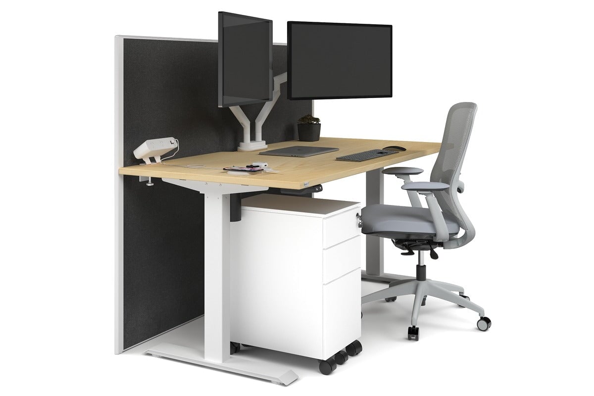 Just Right Height Adjustable Desk [1200L x 800W with Cable Scallop] Jasonl white leg maple moody charchoal (1200H x 1200W)