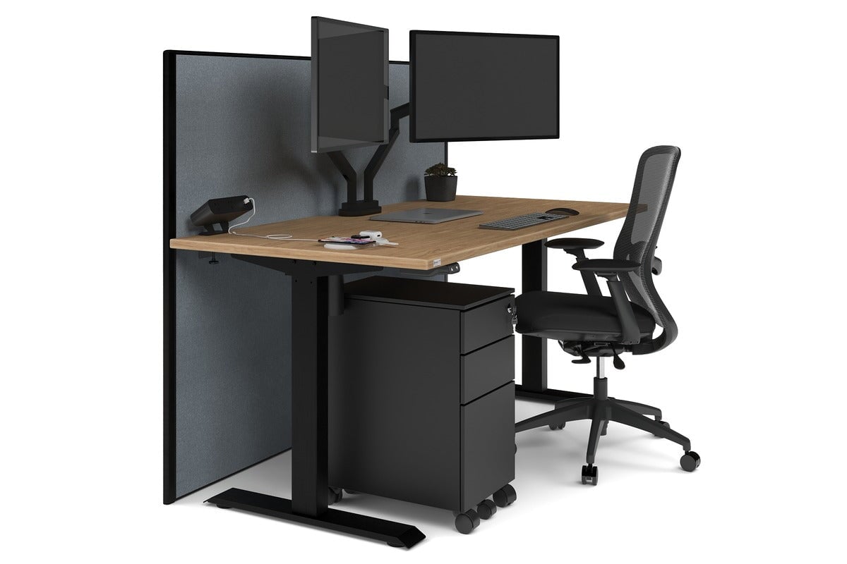 Just Right Height Adjustable Desk [1200L x 800W with Cable Scallop] Jasonl black leg salvage oak cool grey (1200H x 1200W)
